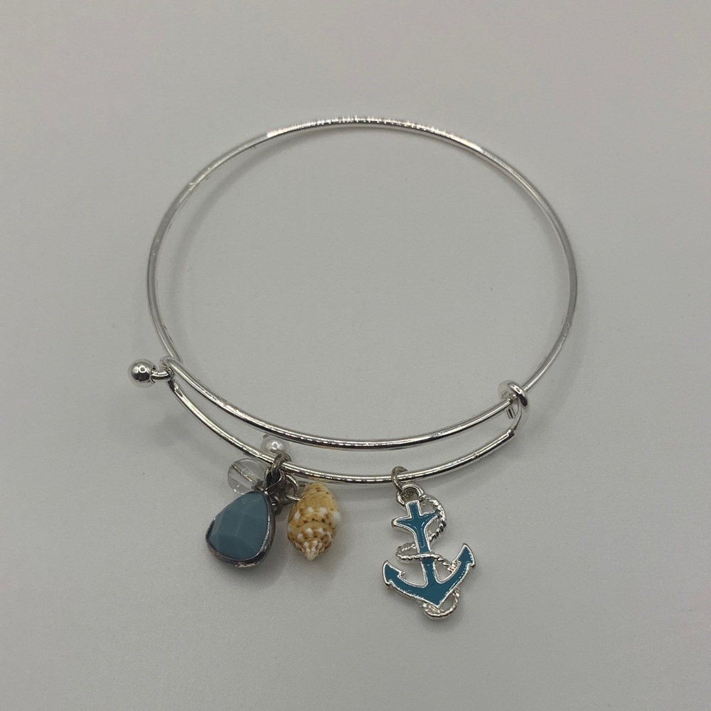 Silver-tone Bangle Bracelet with Ocean Charms